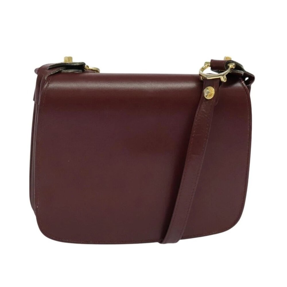 CARTIER Must Line Shoulder Bag Leather Bordeaux Gold Auth BA3243